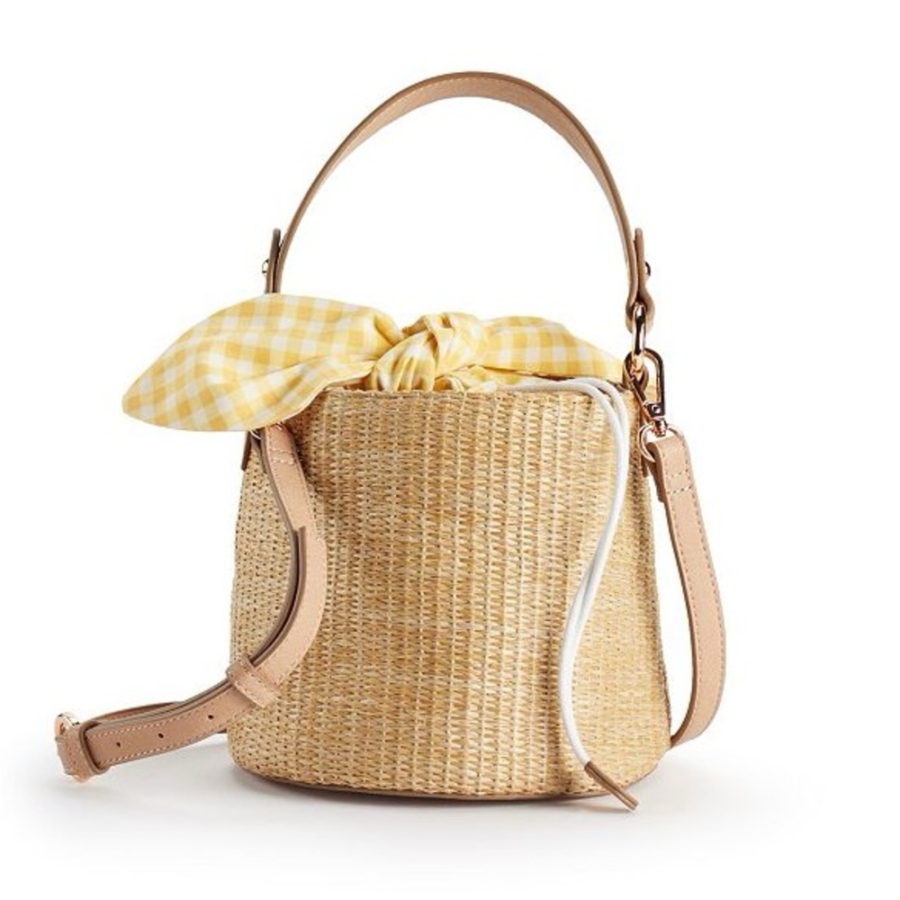🆕 LC LAUREN CONRAD Straw Bucket Bag Crossbody